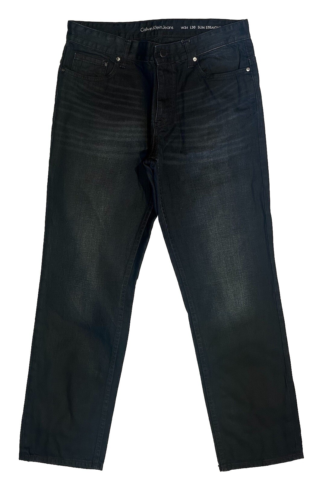 CALVIN KLEIN JEANS 34 X 30 SLIM STRAIGHT WAXED DARK RINSE ACTUAL 32 To 33 Waist