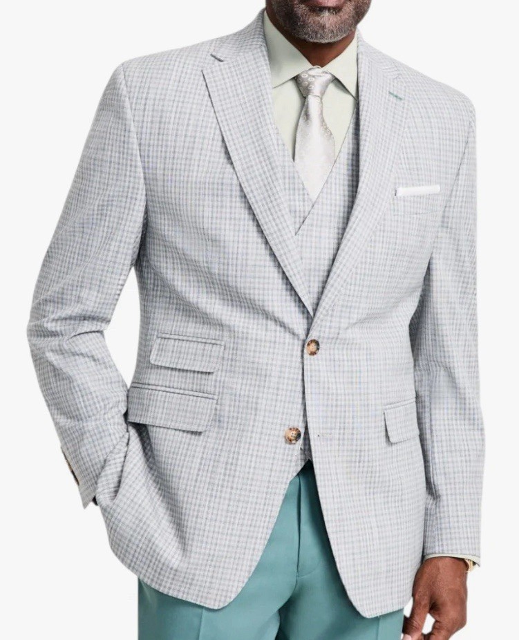 Tayion 42L Classic fit Suit Jacket Blazer Grey Green Check Sport Coat New NWT