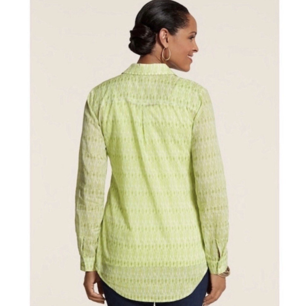 Chico’s Patricia Top – Ikat Print Button Down Shirt XL / 16