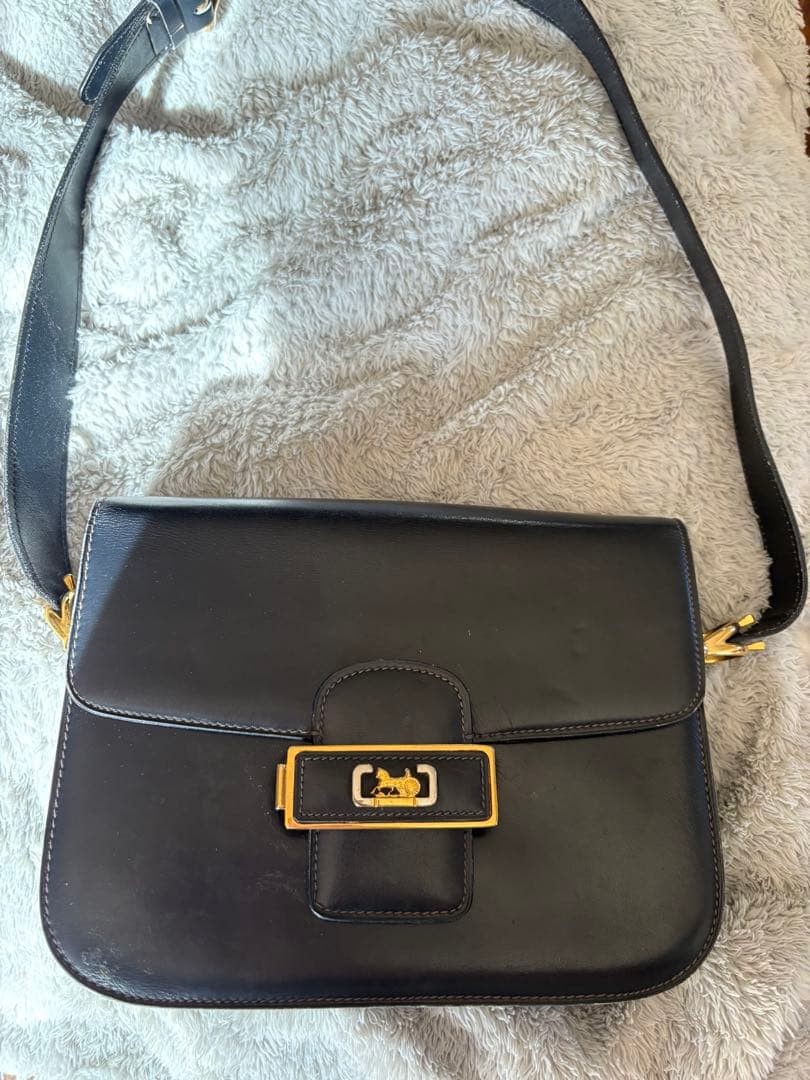 Celine Horse Carriage Shoulder Bag Navy Leather Gold Hardware 9.4×7.1×2.4 inch