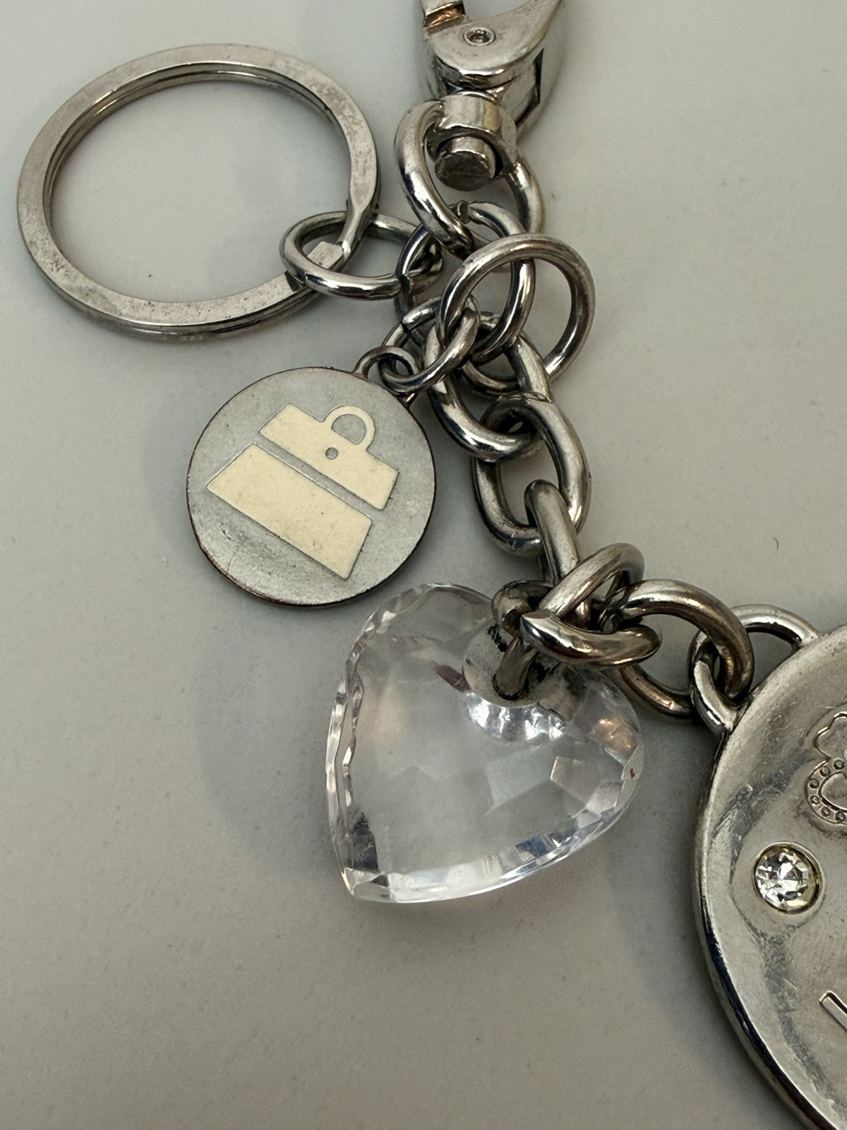 KATHY VAN ZEELAND Heart Mix Crystal Silver Nickel Key Fob Bag Charm Keychain