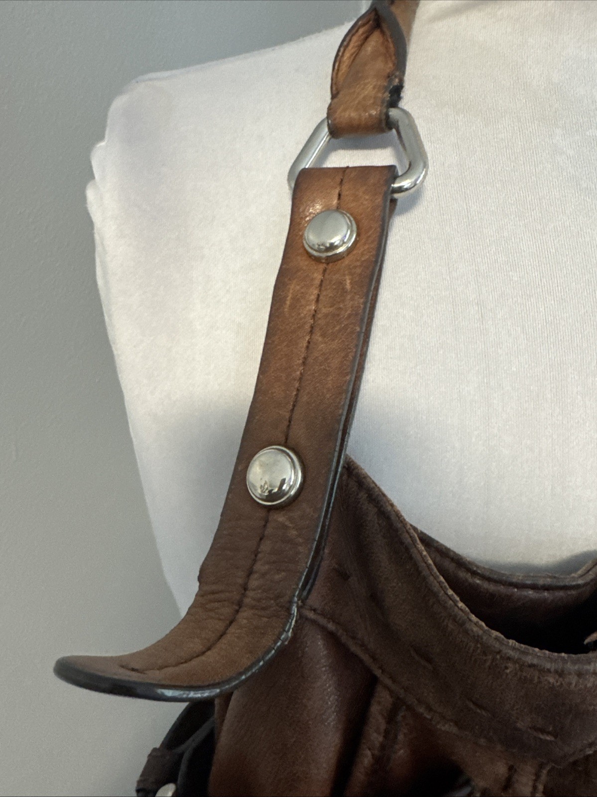 B. Makowsky Brown Leather Shoulder Bag Great Distressed Patina No Rips/Tears