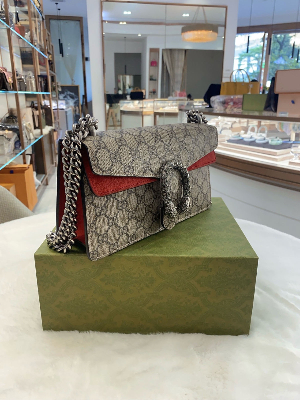 Authentic Gucci Dionysus Medium GG Supreme Canvas and Suede Shoulder Bag eBay AG