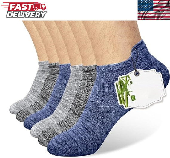 Mens Bamboo Ankle Socks with Heel Tab Low Cut Thin Athletic Performance 6 pairs