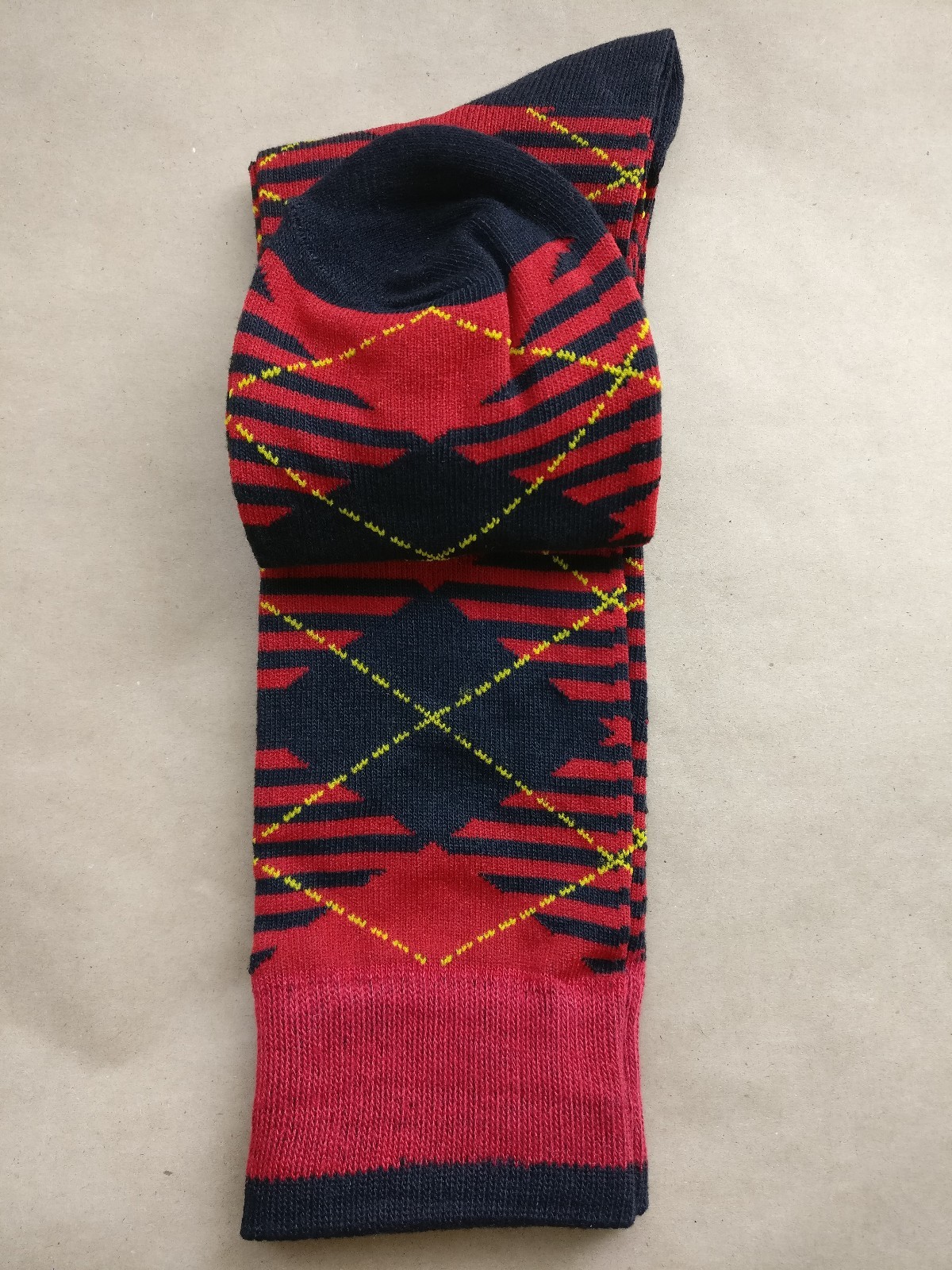 Mens George Fashion Crew Dress Socks Red/Black Plaid Argyle 1 Pair Size 6-12