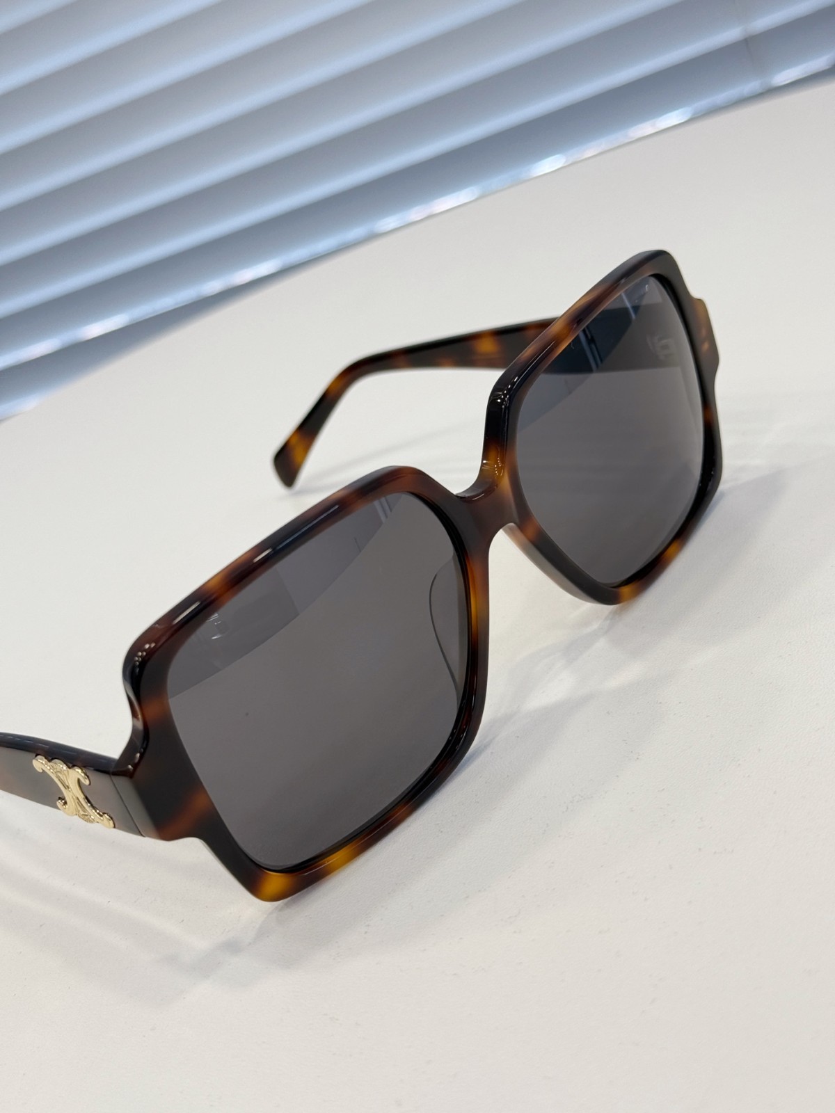 Celine Tortoiseshell Oversized Square Sunglasses Gold Triomphe Logo