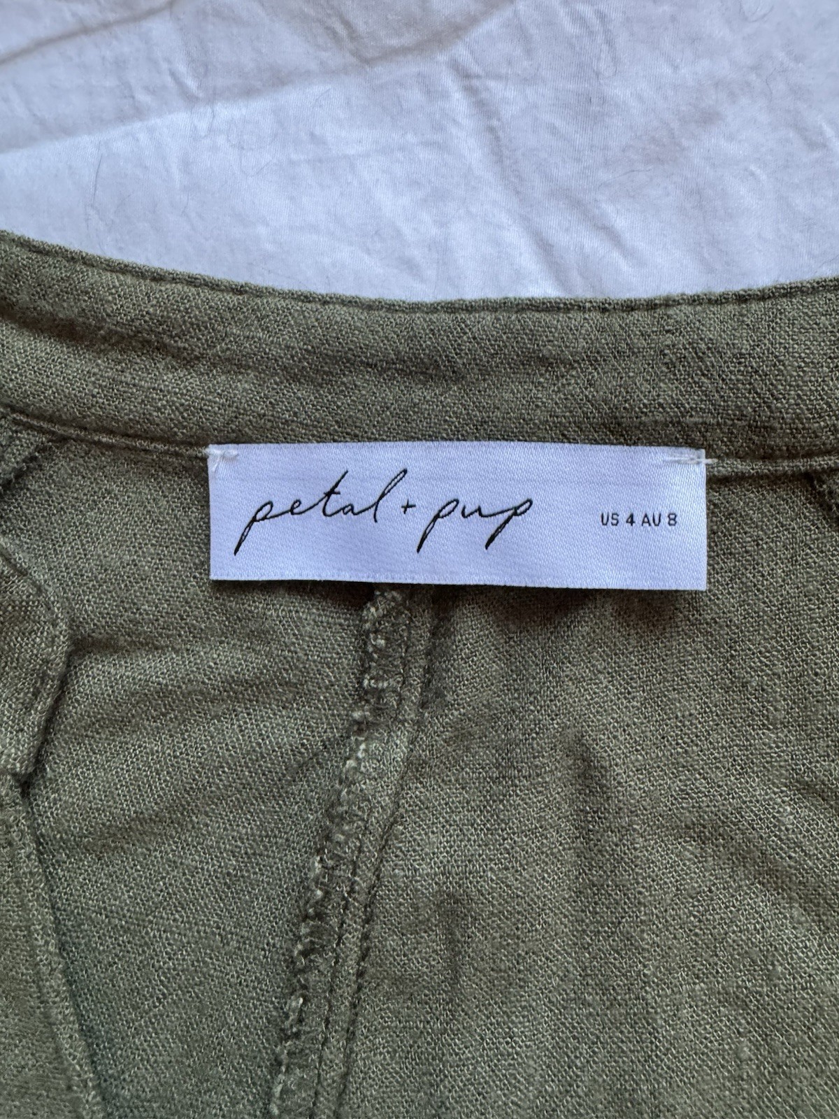 Petal + Pup Green Linen Short Sleeve Button Front Jumpsuit w/ Pockets 4