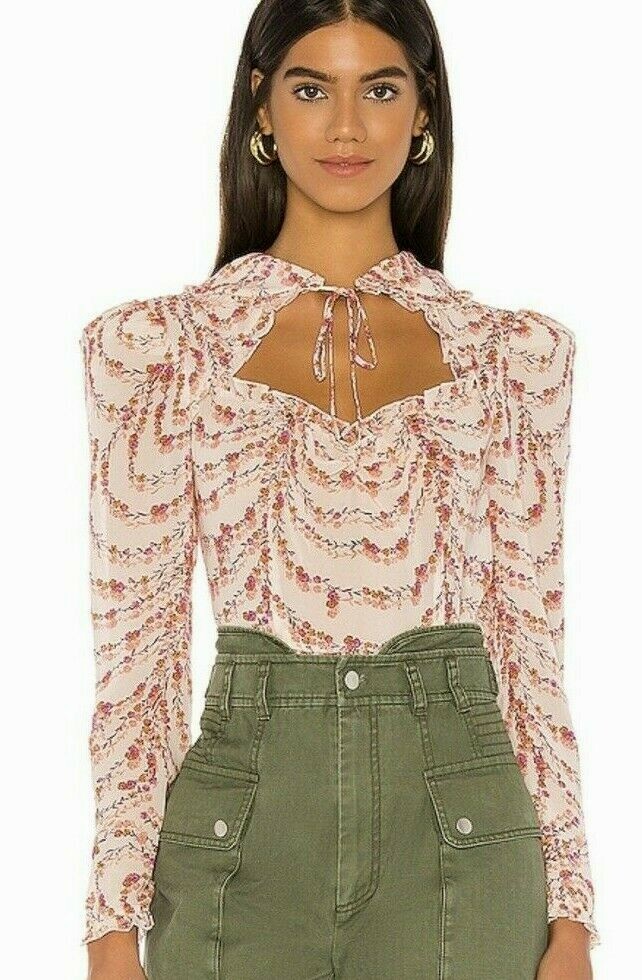 NWT $295 Divine Heritage x Urban Outfitters Collared Peplum L Pink Puff Shoulder