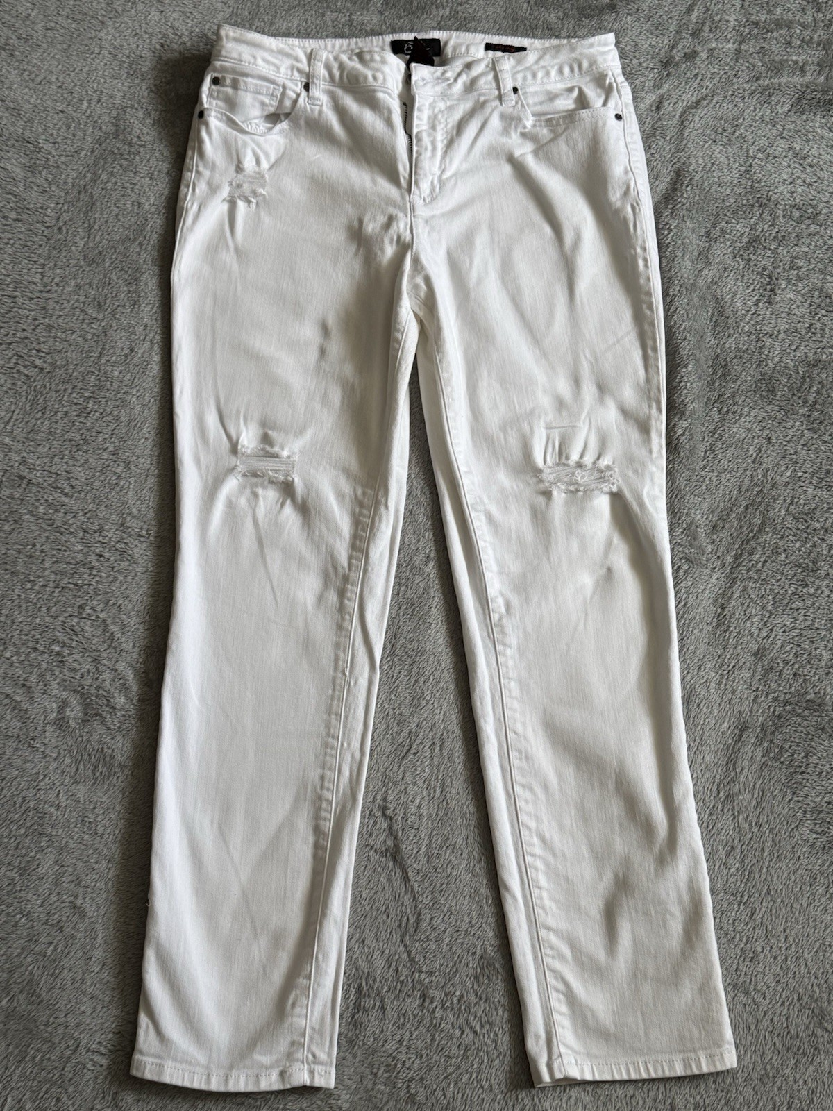 Earl Jean Womens White Distressed Straight Leg Denim Jeans Ripped Size 16