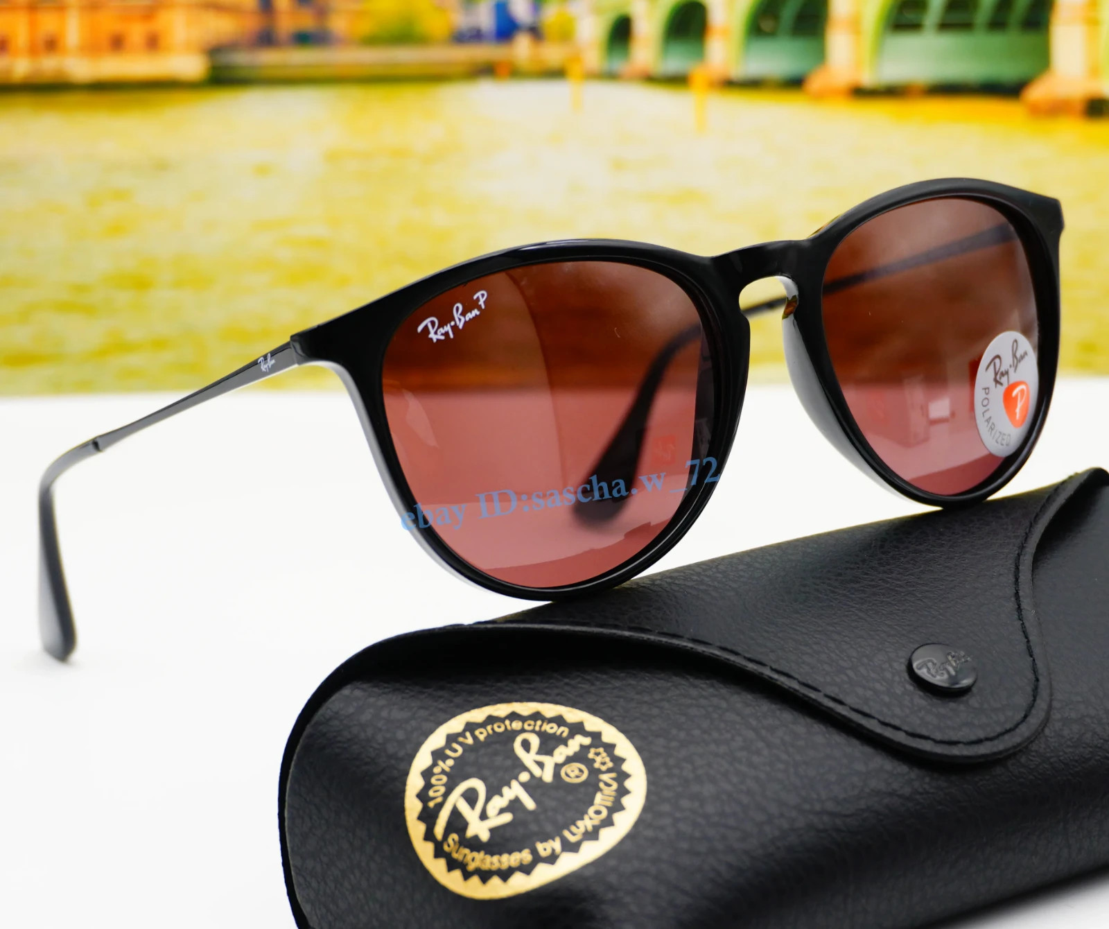 Ray-Ban Erika RB4171 6015Q Sunglasses Lens Purple Polarized/ Black Frames 54MM