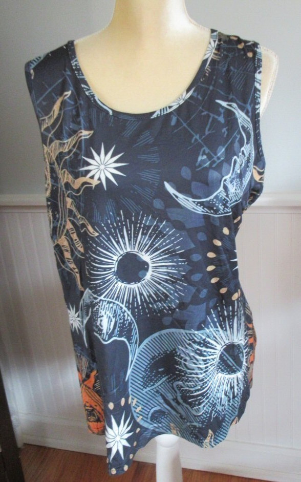 Womans Multicolor Celestial Sun Stars/Moon Graphic Tank Top Size L