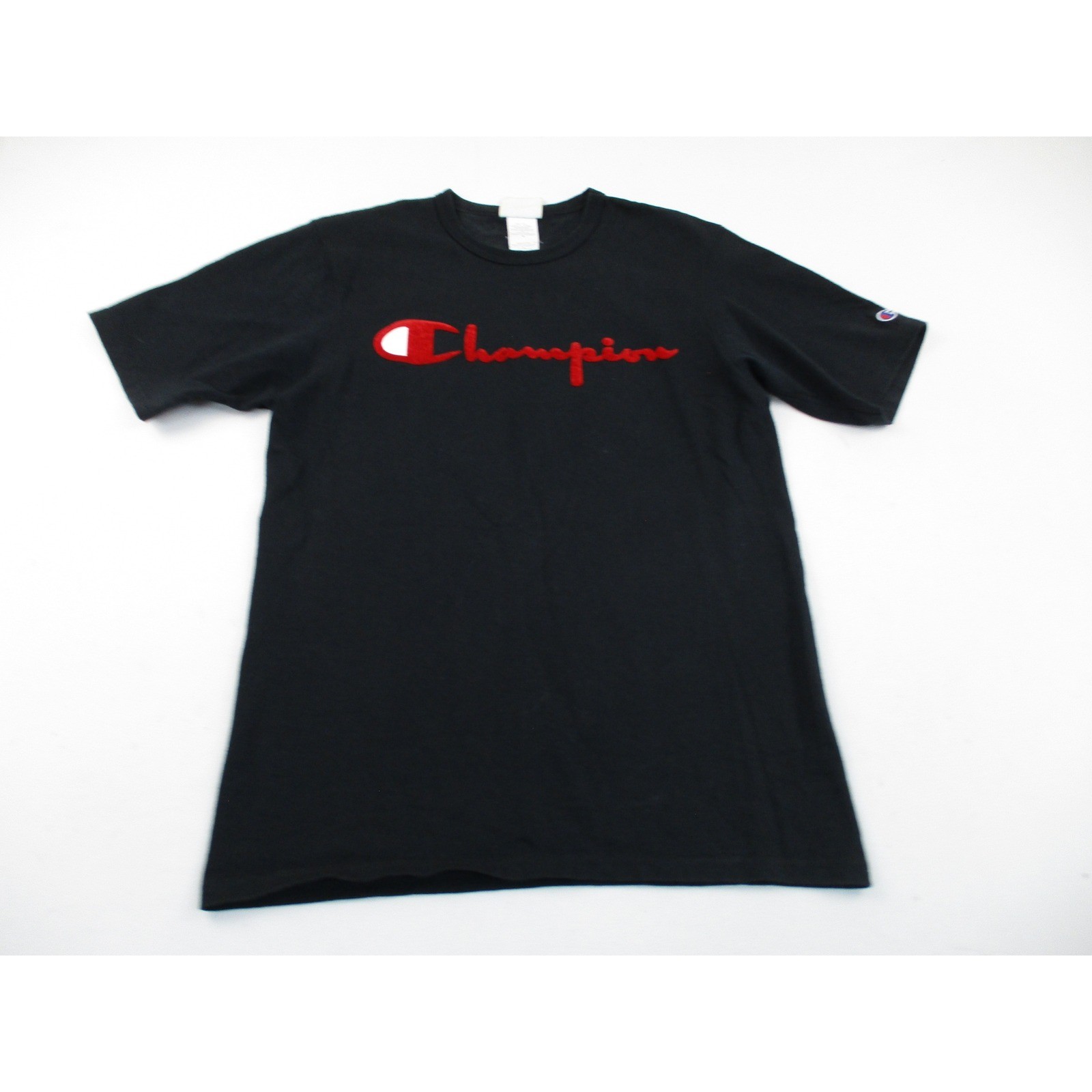 Champion T-Shirt Mens Medium Black Red Chenille Script Logo GT19 BKC