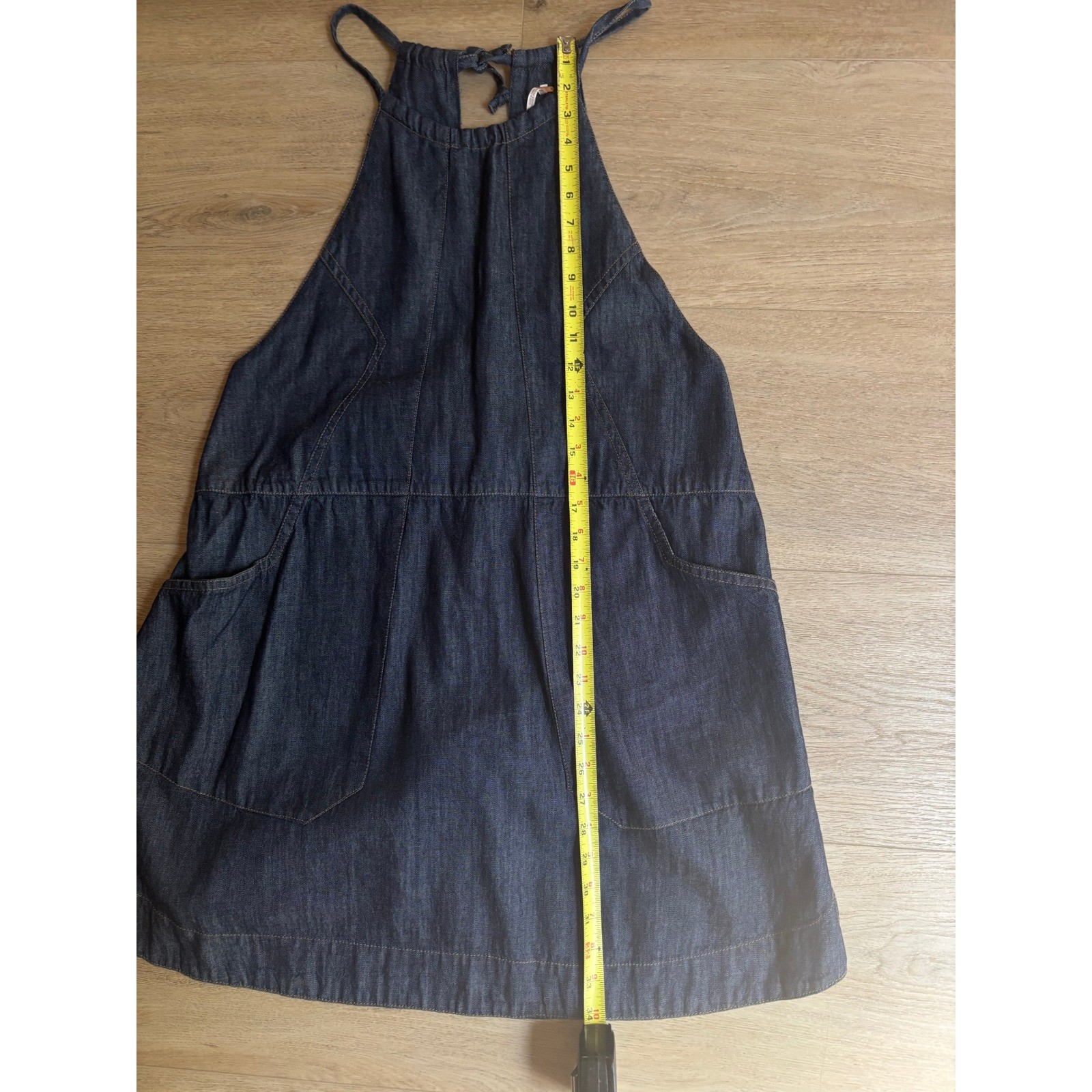 Free People Denim Halter Babydoll Mini Dress Dark Wash Open Back Blue S