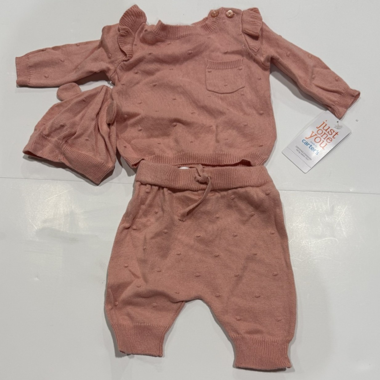 Carter’s Just One You Baby Girls’ 3pc Sweater Top & Bottom Set – Pink 9M
