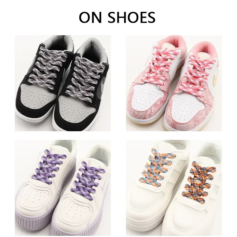 1 Pair Rainbow Shoelace Colorful Striped Shoe Laces for Woman Man Width 1CM Flat