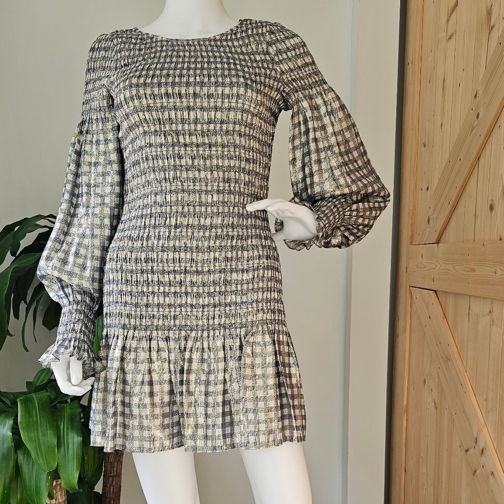 LoveShackFancy Size S Women’s Sparkly Checkered Print Mini Dress