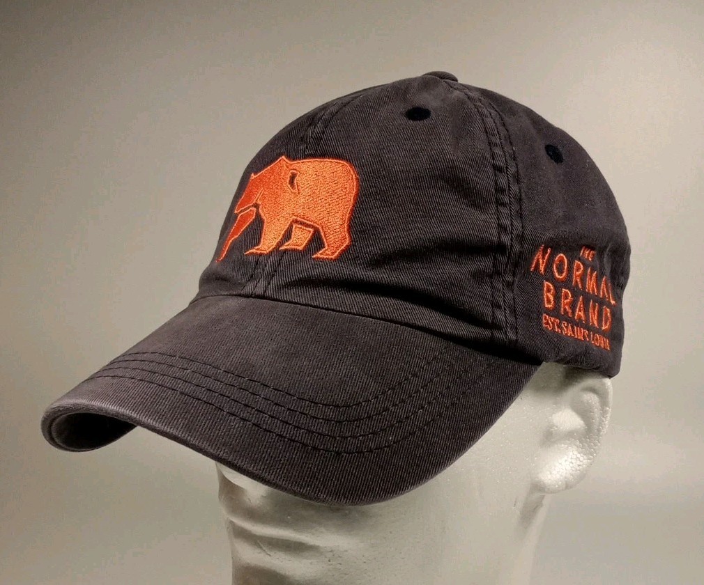 THE NORMAL BRAND Hat Gray Baseball Cap Bear Logo Adjustable Strap 100% Cotton