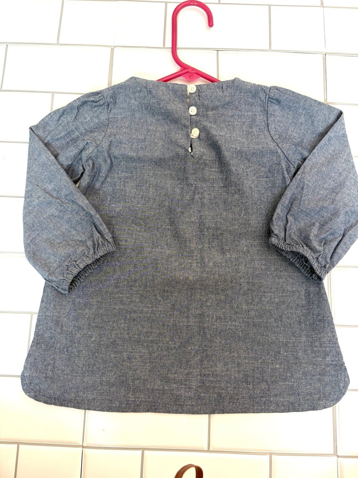 Mud Pie Girls Floral Embroidered Chambray Dress 5T Blue Cotton Long Sleeve Tunic