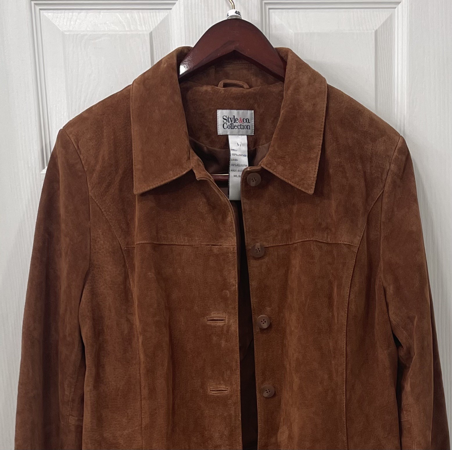 Style & Co. Collection brown 100% leather suede jacket with pockets – size L
