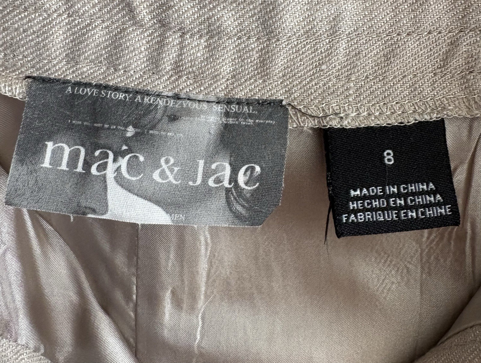 Mac & Jac 100% Linen Pants Sz 8 Fully Lined Beach 32 W Beige Straight Leg 32 Ins