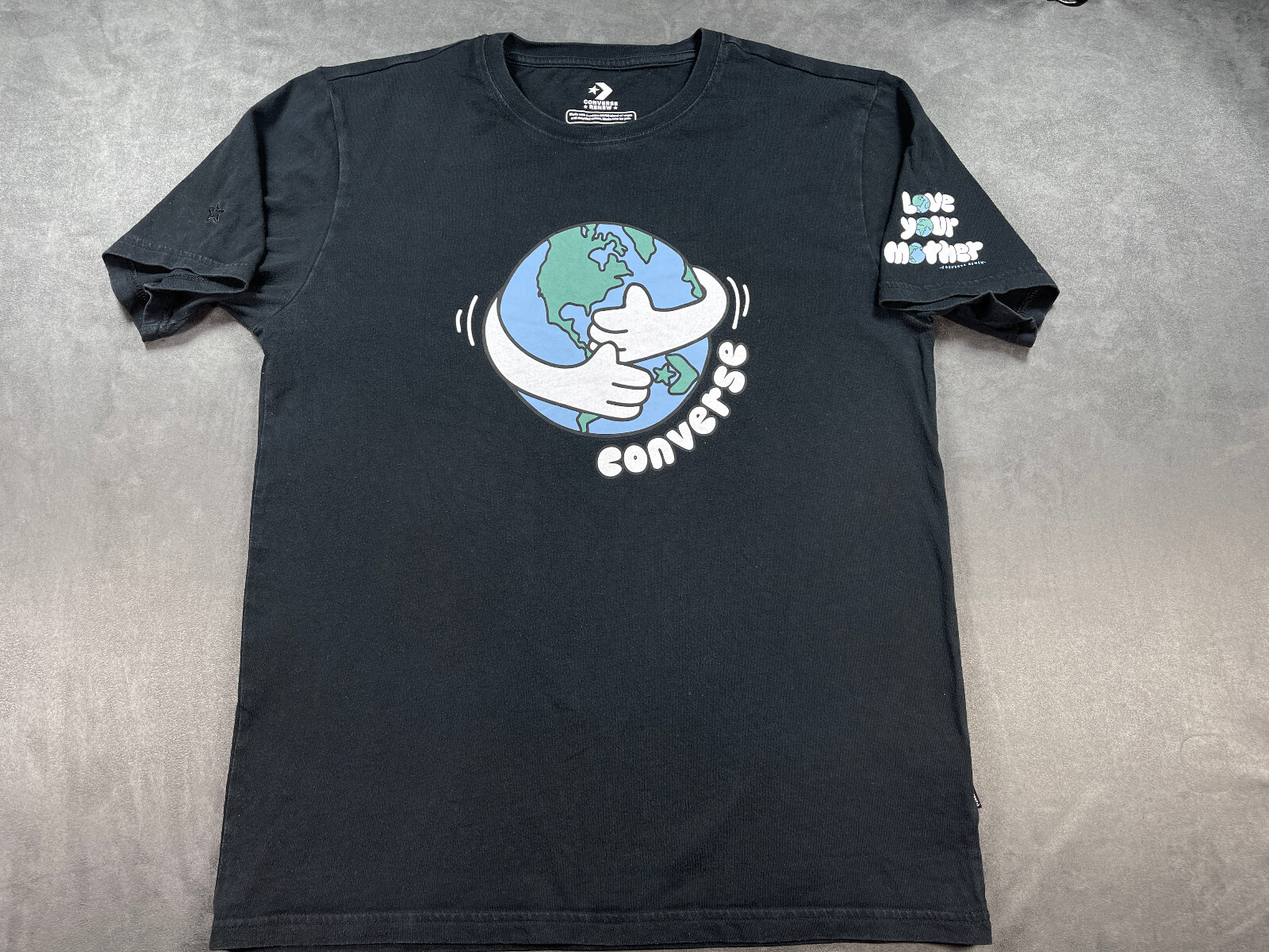 Black Converse Love Your Mother Earth Keith Haring Style Graphic Shirt Medium