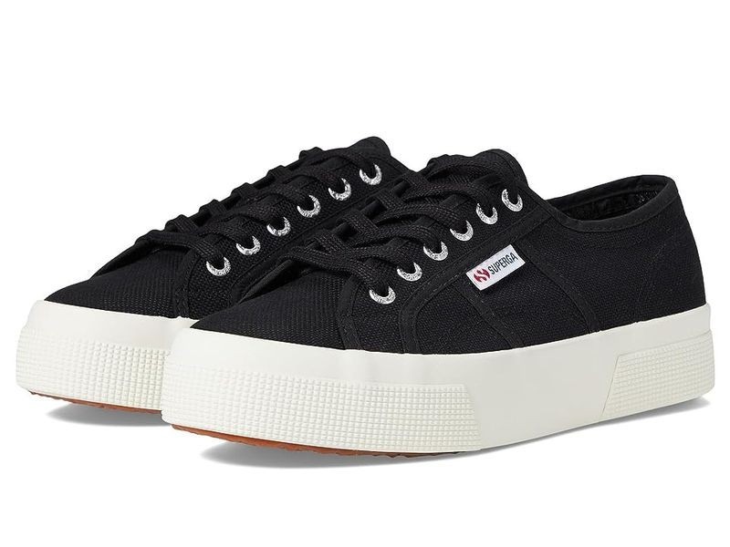 Superga 2740 Platform Sneakers, Black Canvas, Size Women 7, Men 5.5 NEW