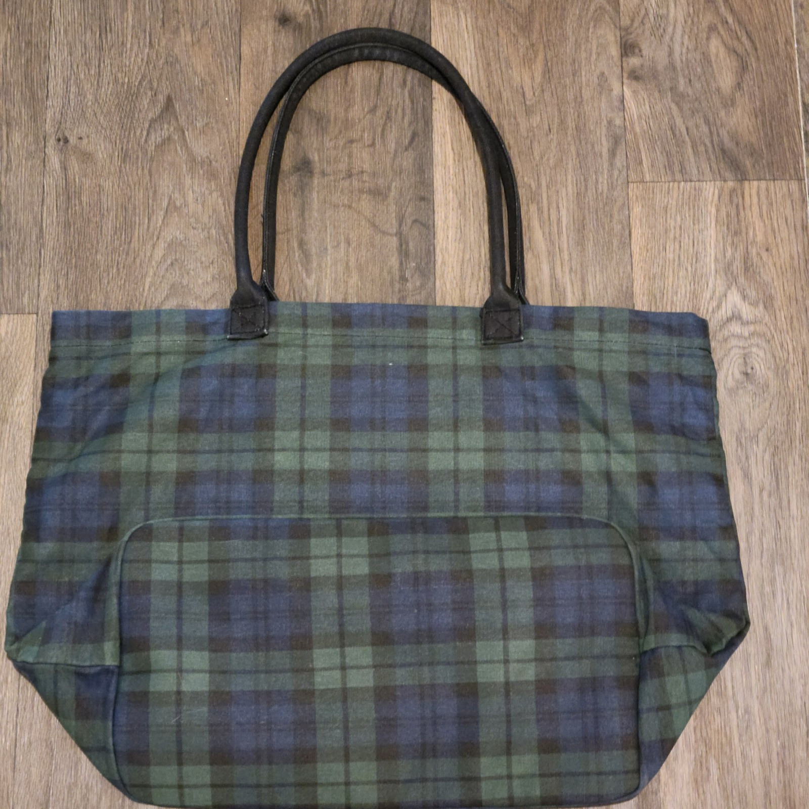 Gap Tote Bag Tartan Plaid Green Silver Logo Cotton 16 x 11 x 4.5 inches