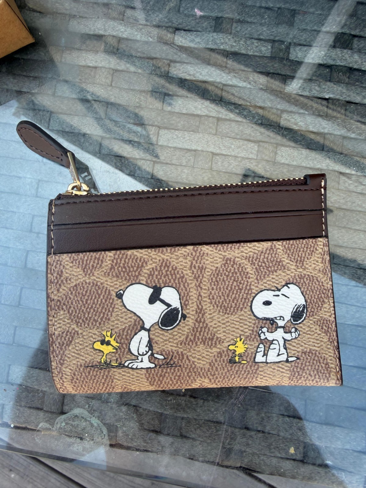 Coach X Peanuts Mini Skinny ID Case Signature Canvas W/Snoopy Print CBT14 NWT