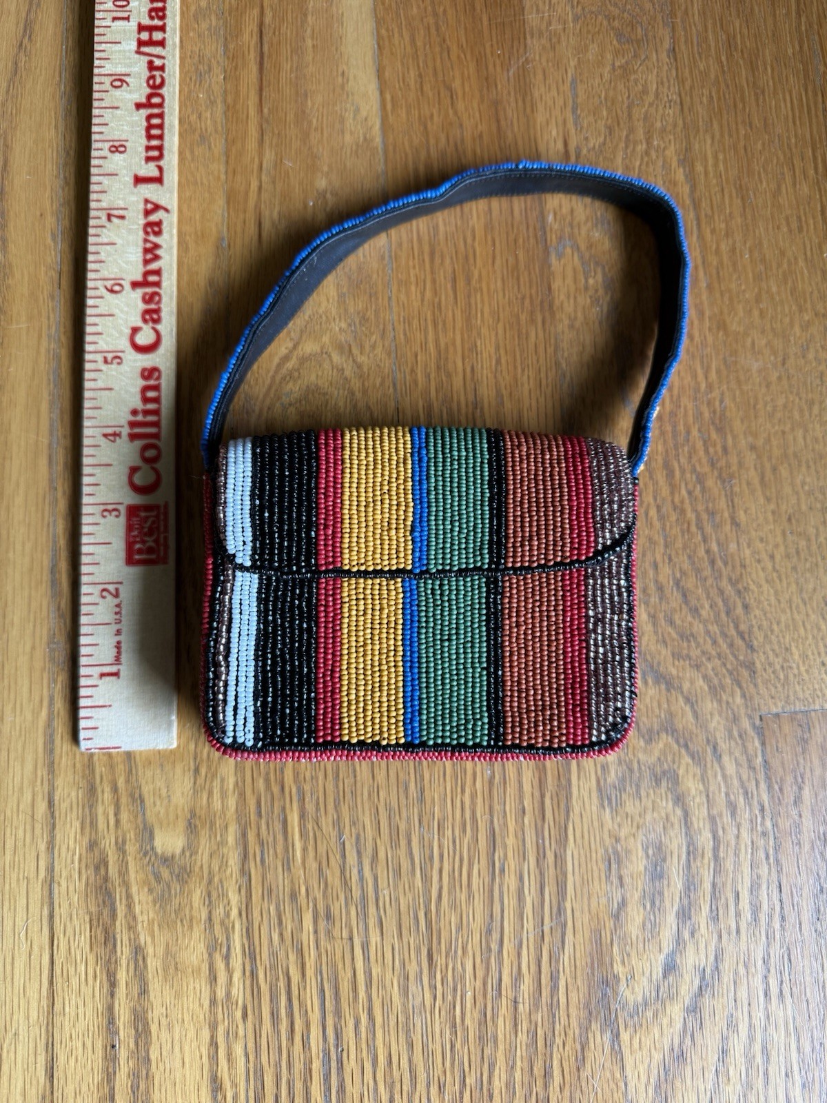 ANTHROPOLOGIE FIONA SUPER MINI BEADED BAG PURSE WALLET MULTI STRIPE NWOT