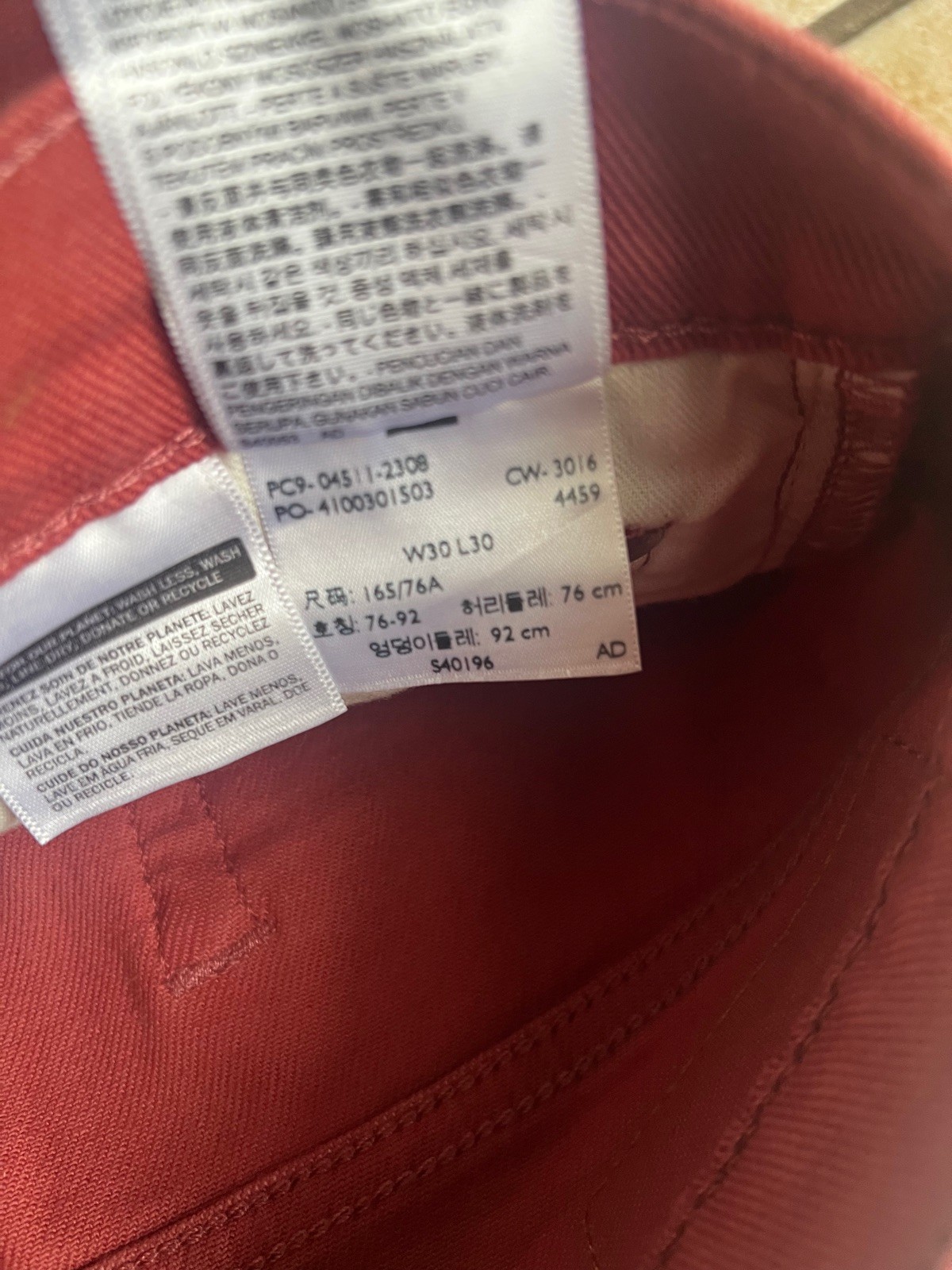 Levi’s 511 Men’s Denim Slim Fit Jeans Red size w30 L30 30×30 salmon pink white