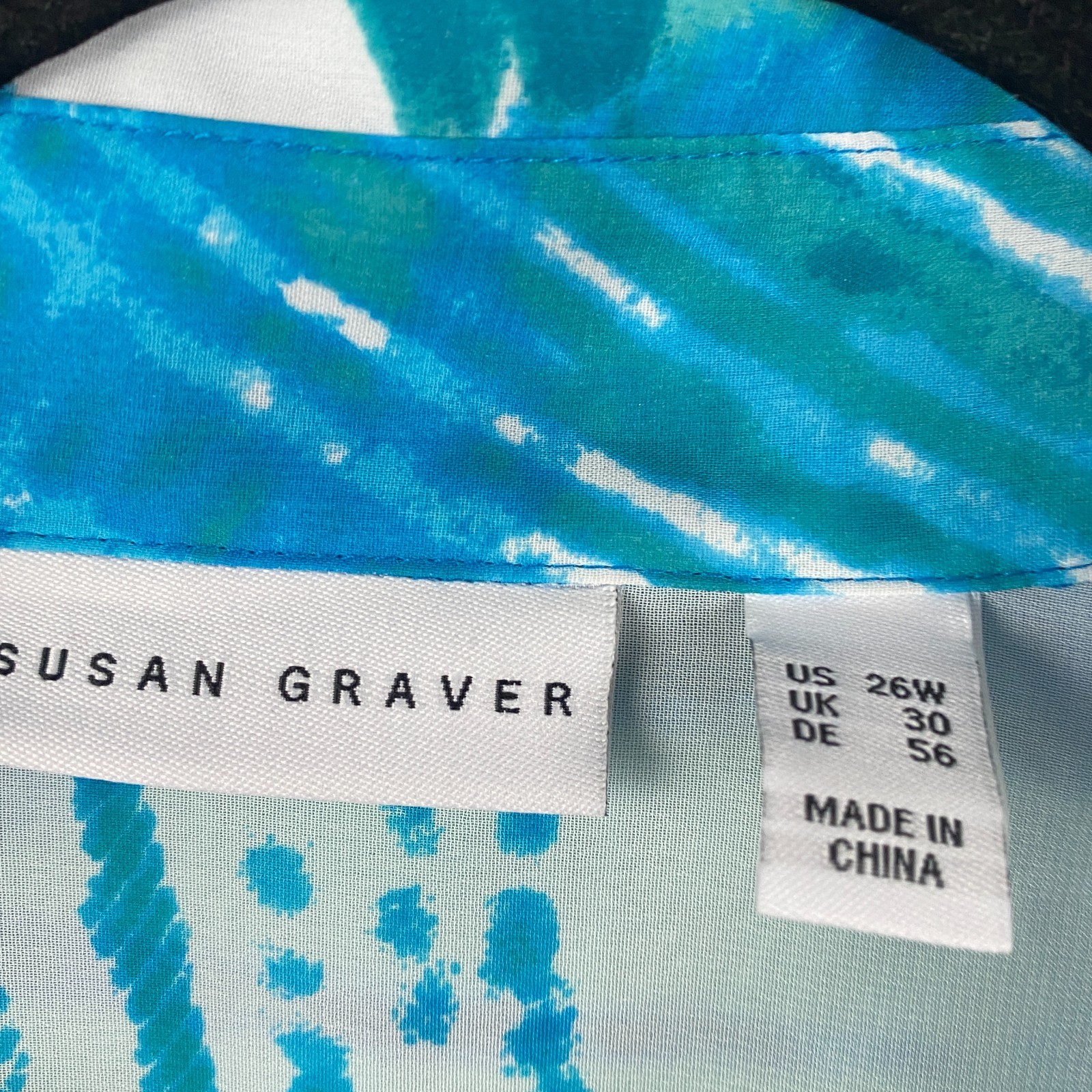 Susan Graver Printed Sheer Chiffon Shirt with Hi-Low Hem Aqua Plus 26W A290775