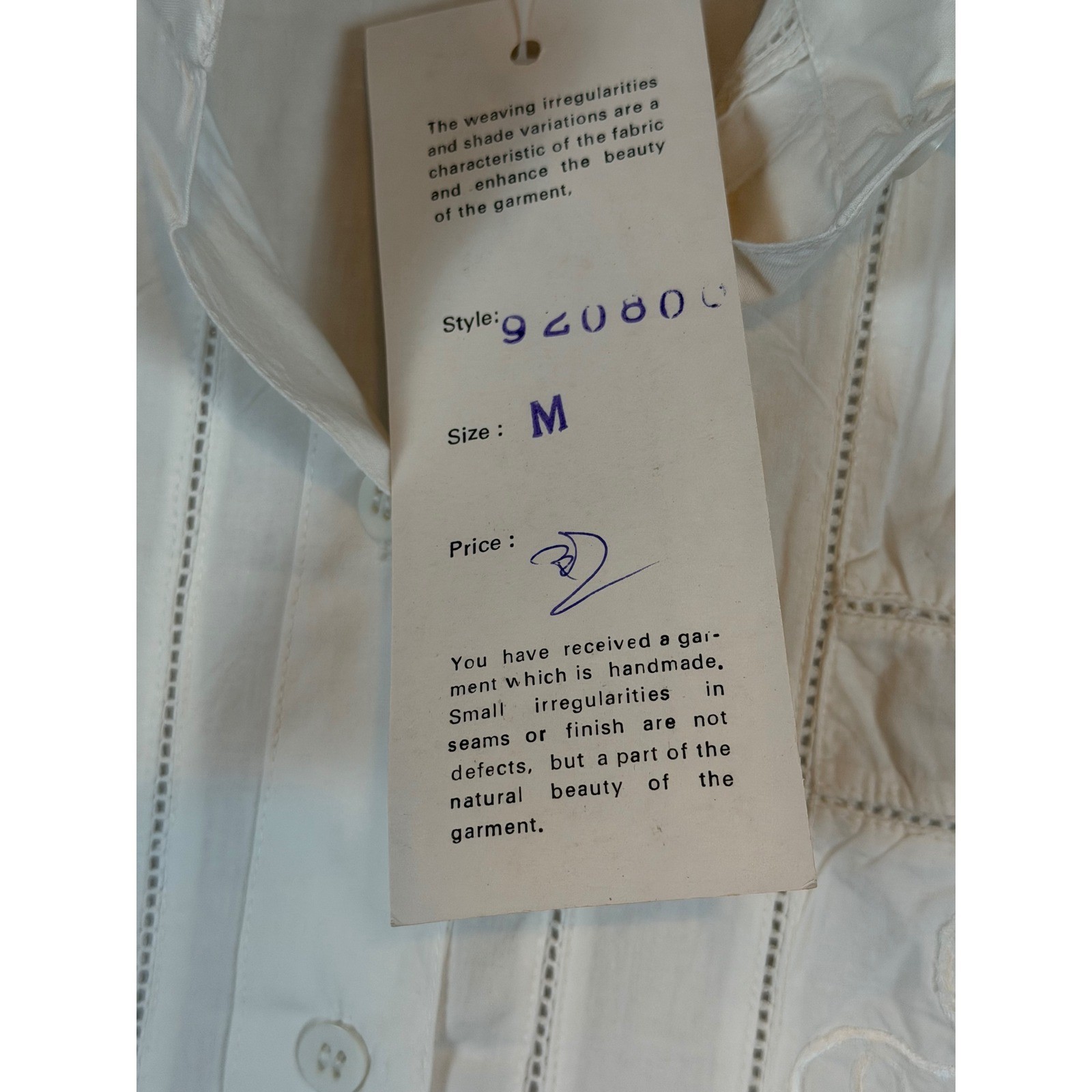 Karma White Cotton Embroidered Button Down Shirt L/S Boho Style •M• Guayabera