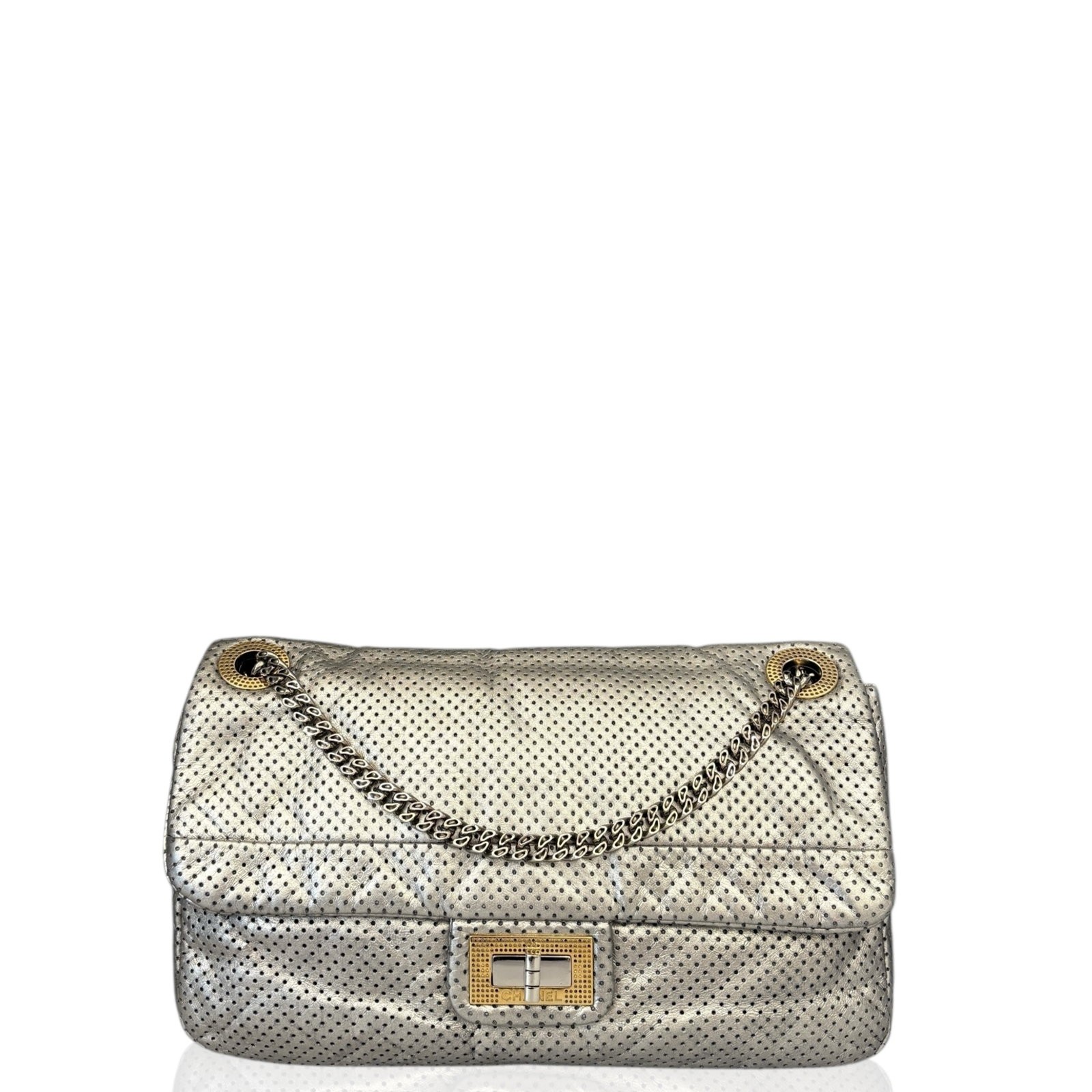 Chanel 2.55 Flap Bag Silver Metallic Crackled Calfskin (hs032826c6)