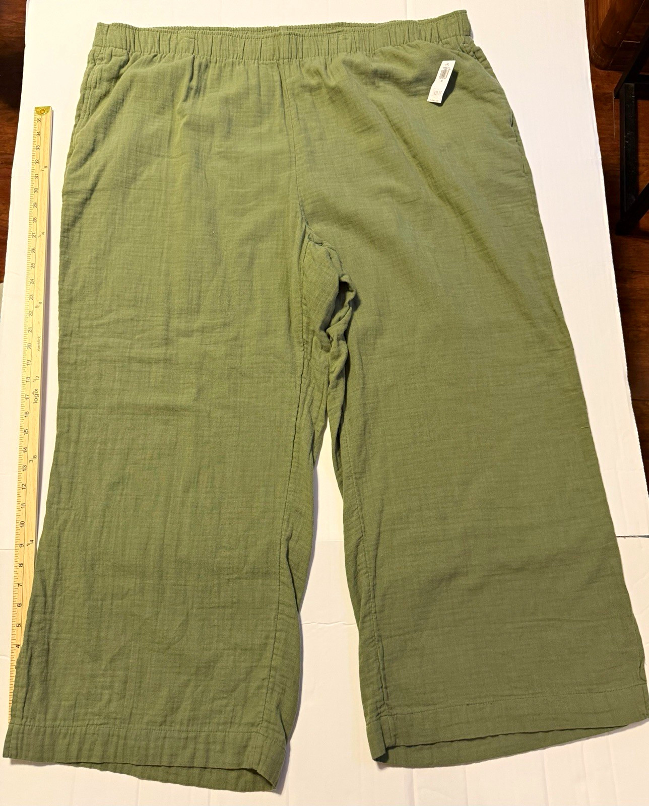 NWT Old Navy High Waisted Crinkle Gauze Super Wide Leg Pants Pockets Olive 3X