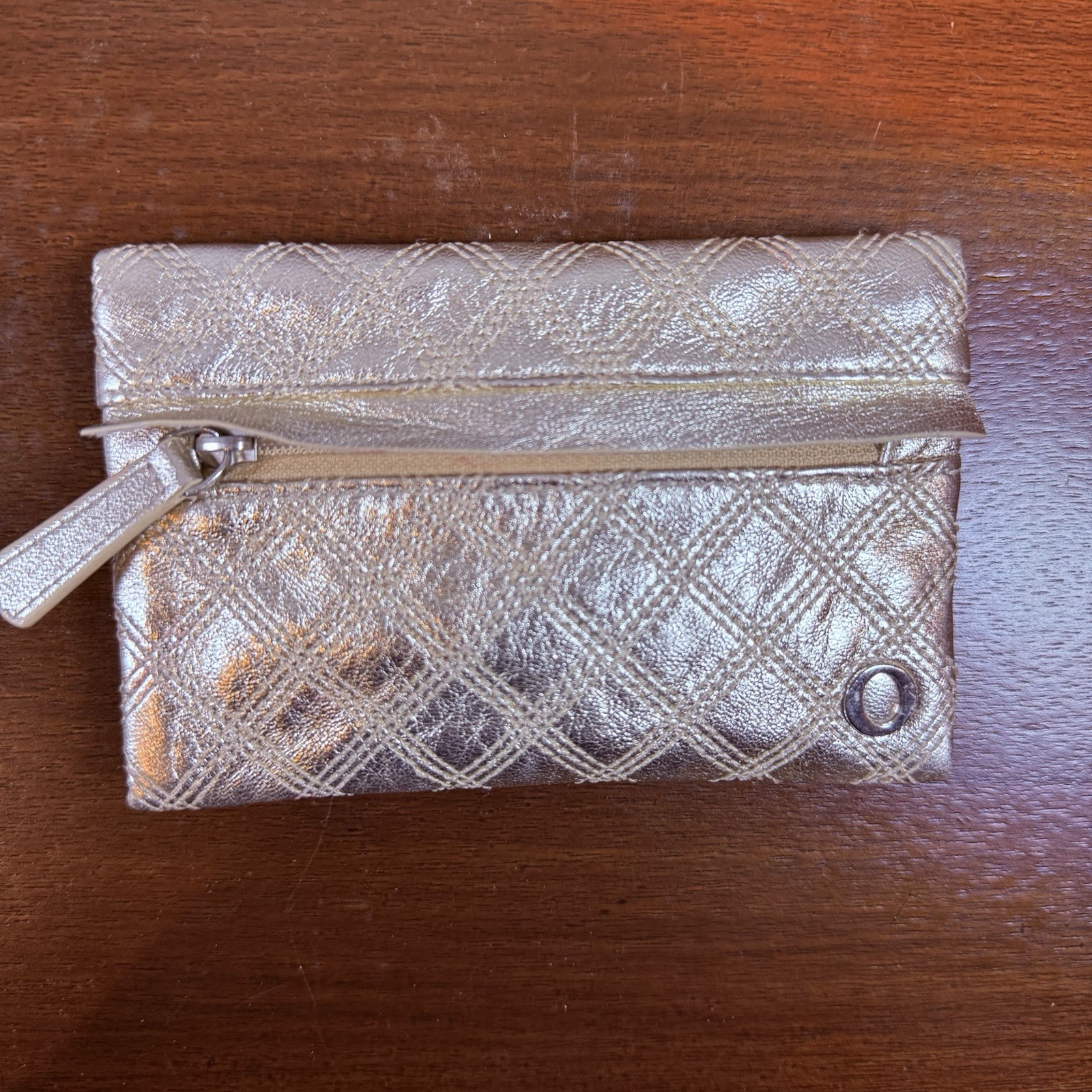 Oroton Quilted Gold Leather Coin Purse Small Zip Key Wallet Pouch Quality