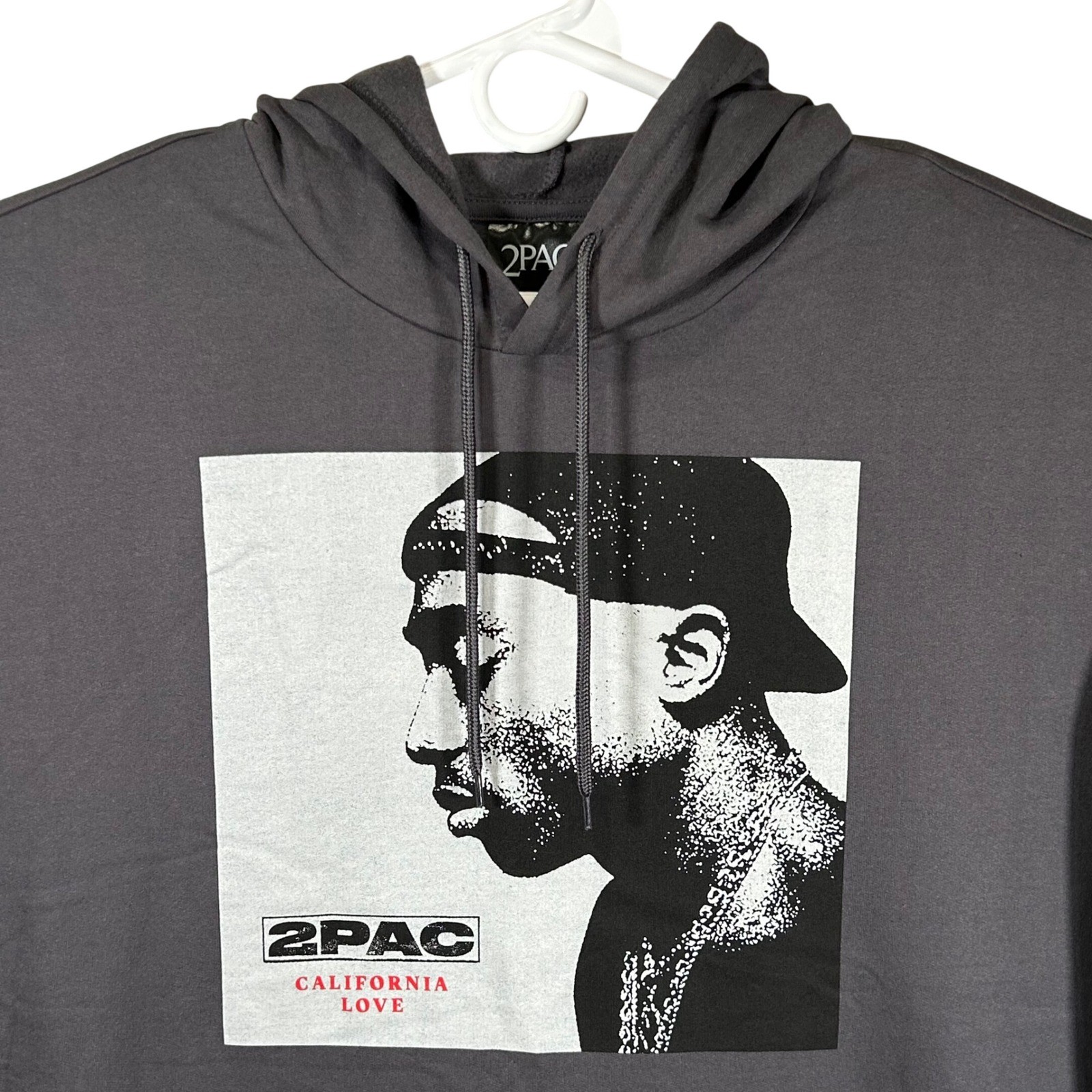 2Pac California Love Hoodie Volcanic Ash Grey Graphic Rap Sweatshirt Mens XL New