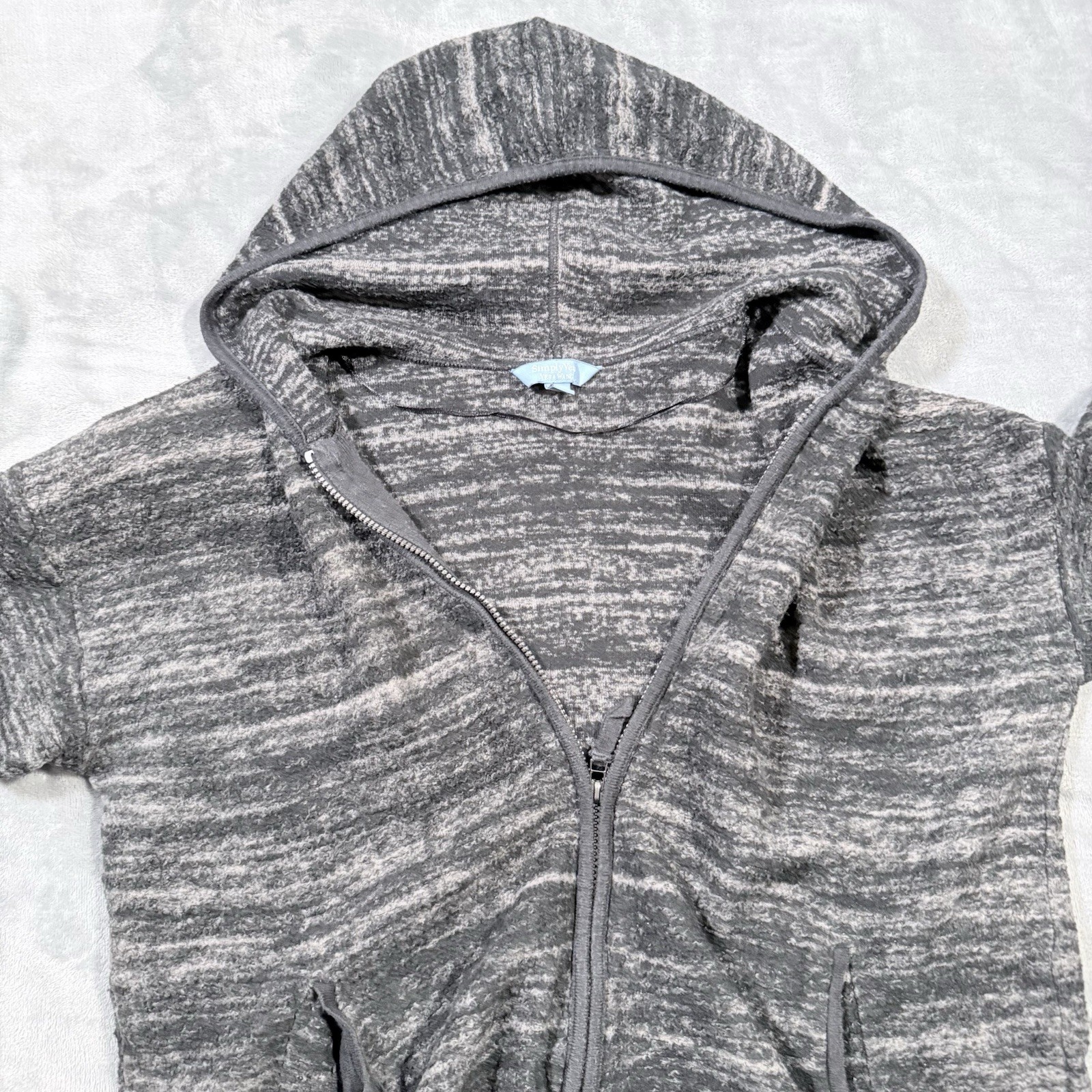 Simply Vera Vera Wang Women’s Heathered Gray Full Zip Fleece Hoodie Pockets S