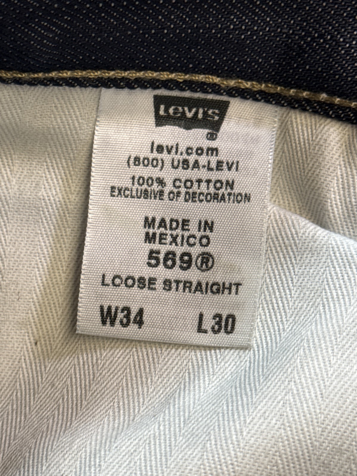 Levi’s 569 Straight Leg Dark Wash Denim Jeans W34 L30 100% Cotton New Tags Mid