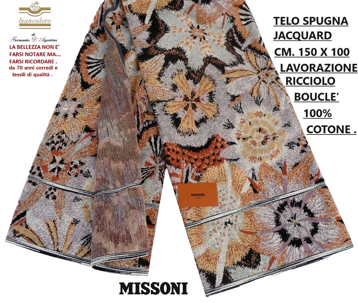 Beach Towel Sheet Sponge Missoni CM 150 x 100 Sea, Bathroom, Boat, Pool, Etc