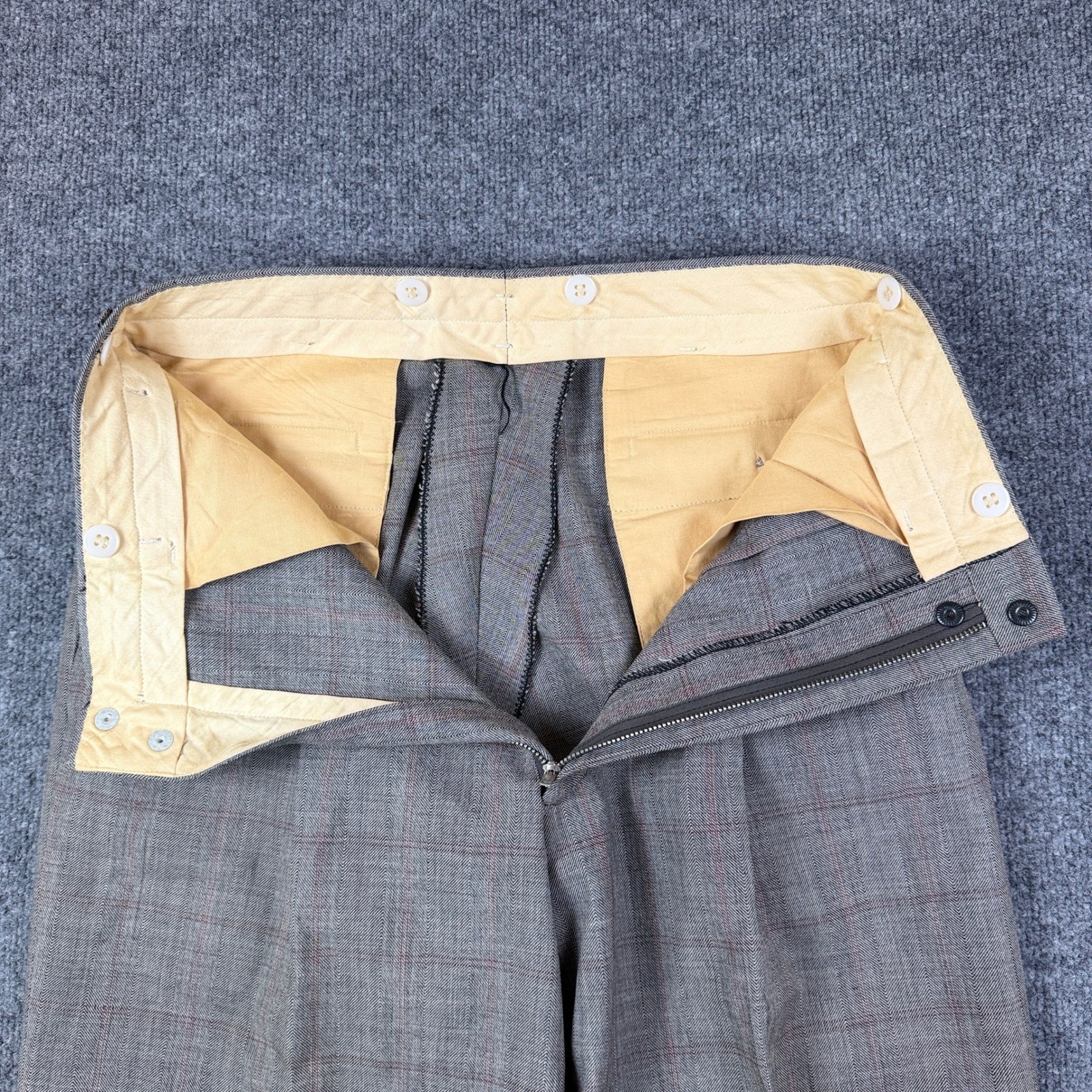 Vintage 50s Drop Loop Pants Mens 32×28 Plaid Wool Talon Zip Pleated Rockabilly