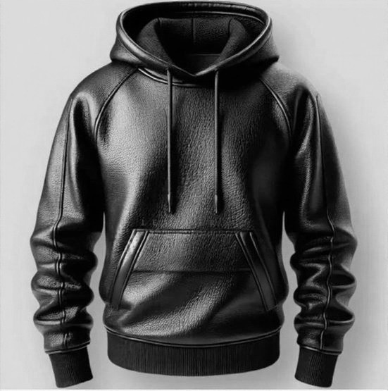 Men’s Black Premium Leather Hoodie Handmade Genuine Sheep and Cow Leather Jacket