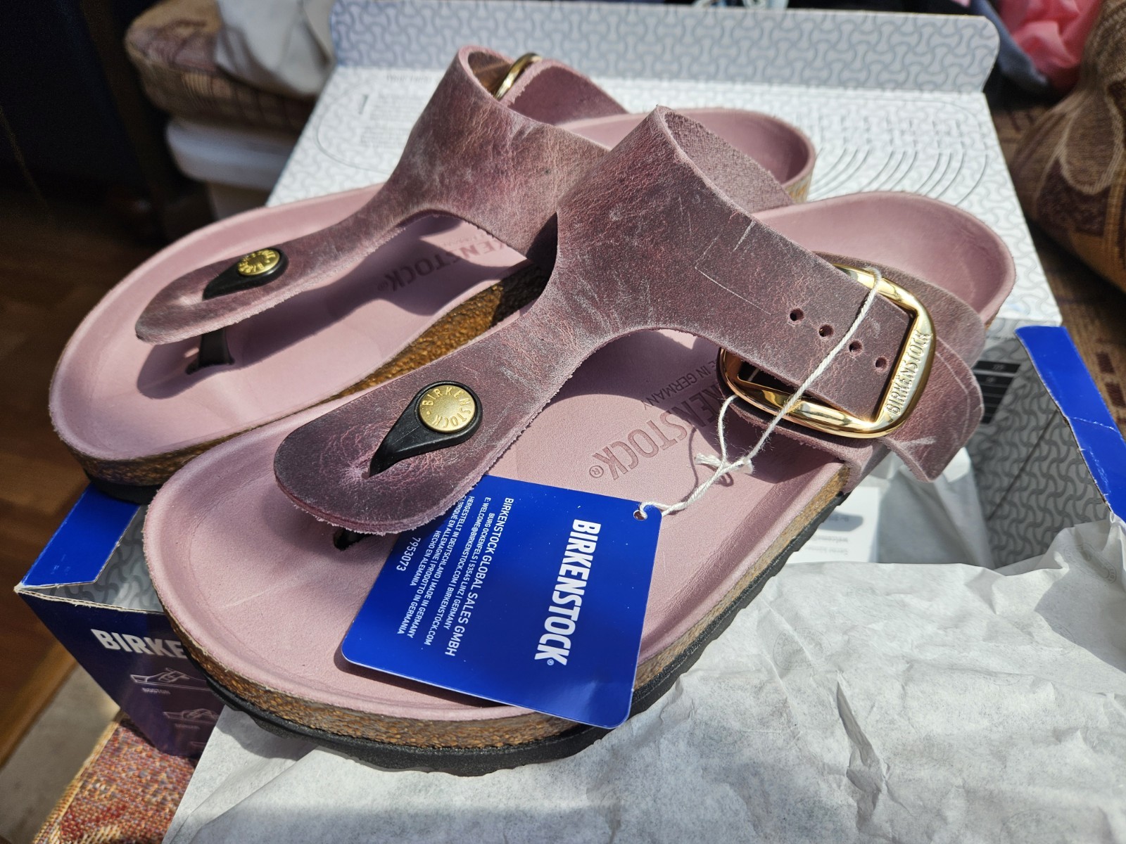 Birkenstock Gizeh Big Buckle Oiled Leather Color Lavender Size 39 Regular Wide