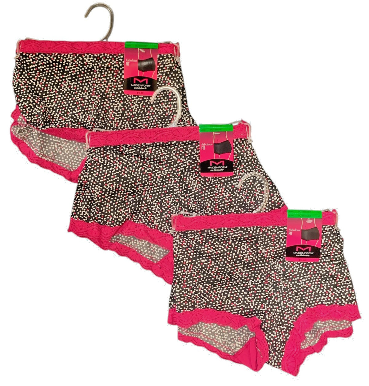 Maidenform Women’s 3 Pack Boyshort with Lace 40760 Strawberry Dot