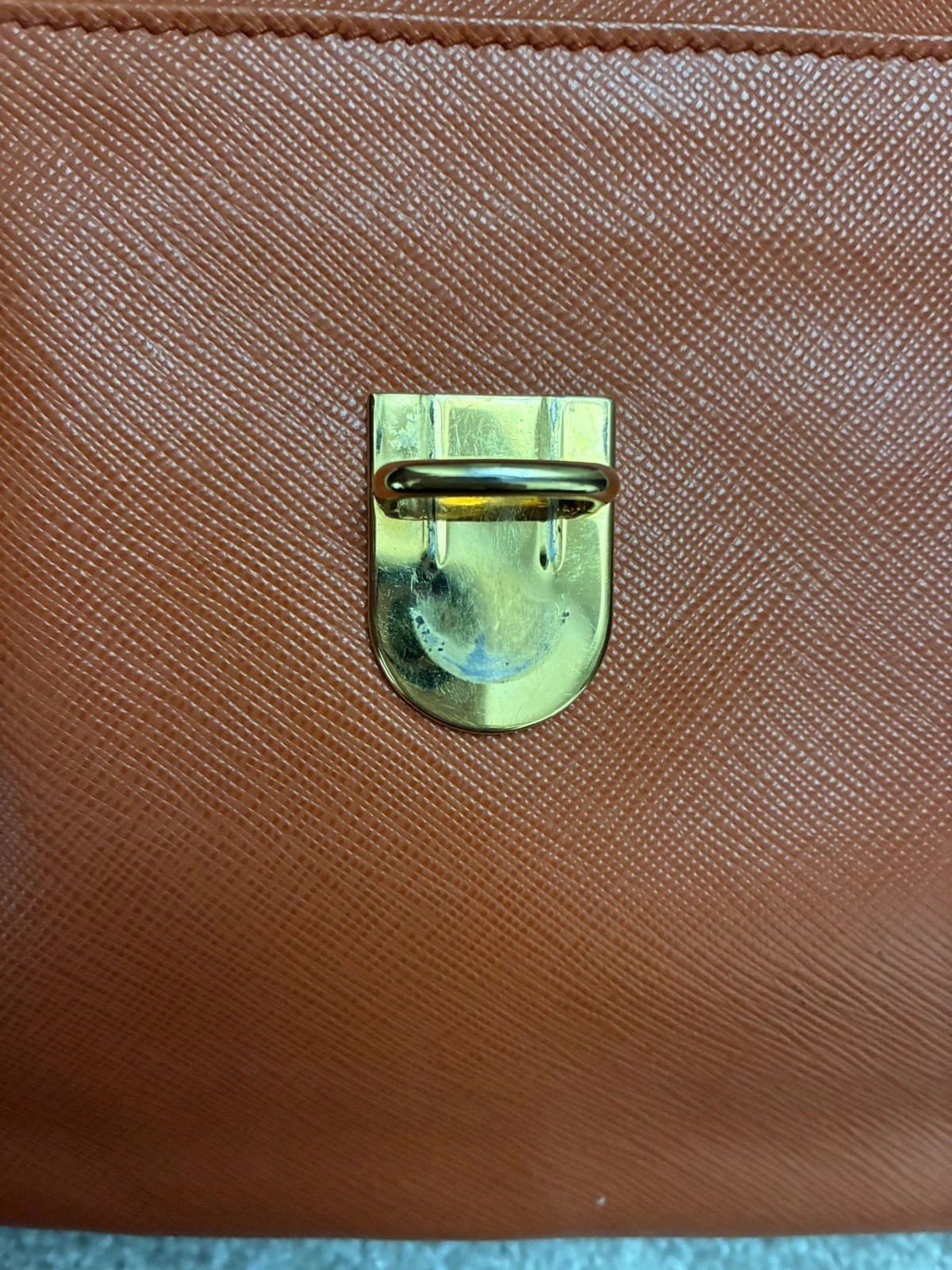 Vintage PRADA Saffiano Leather Push Lock Clutch Bag Orange
