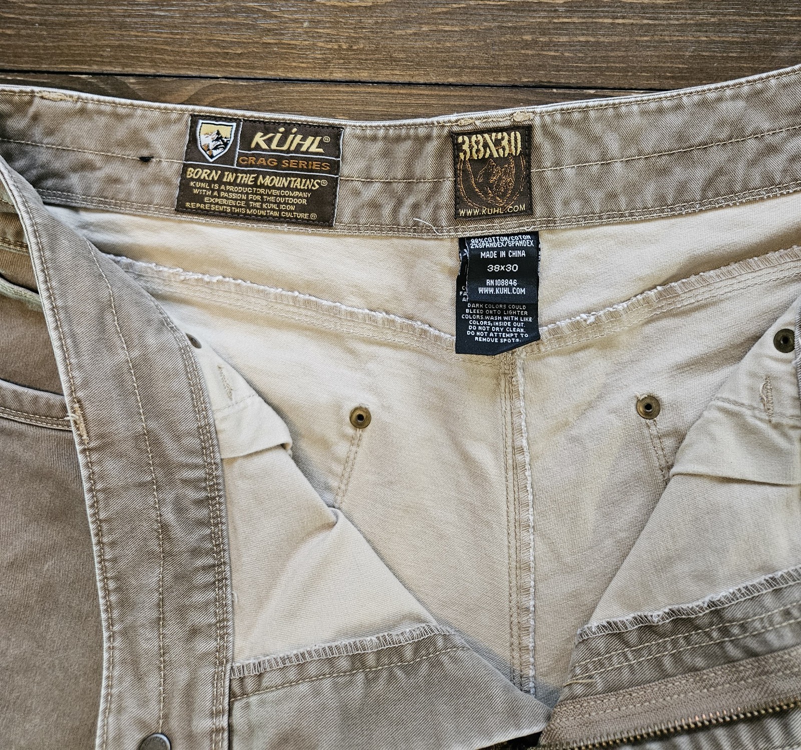 KÜHL Crag Series Pants Men’s 38×30 Khaki Outdoor Hiking Trail Stretch Canvas Tan