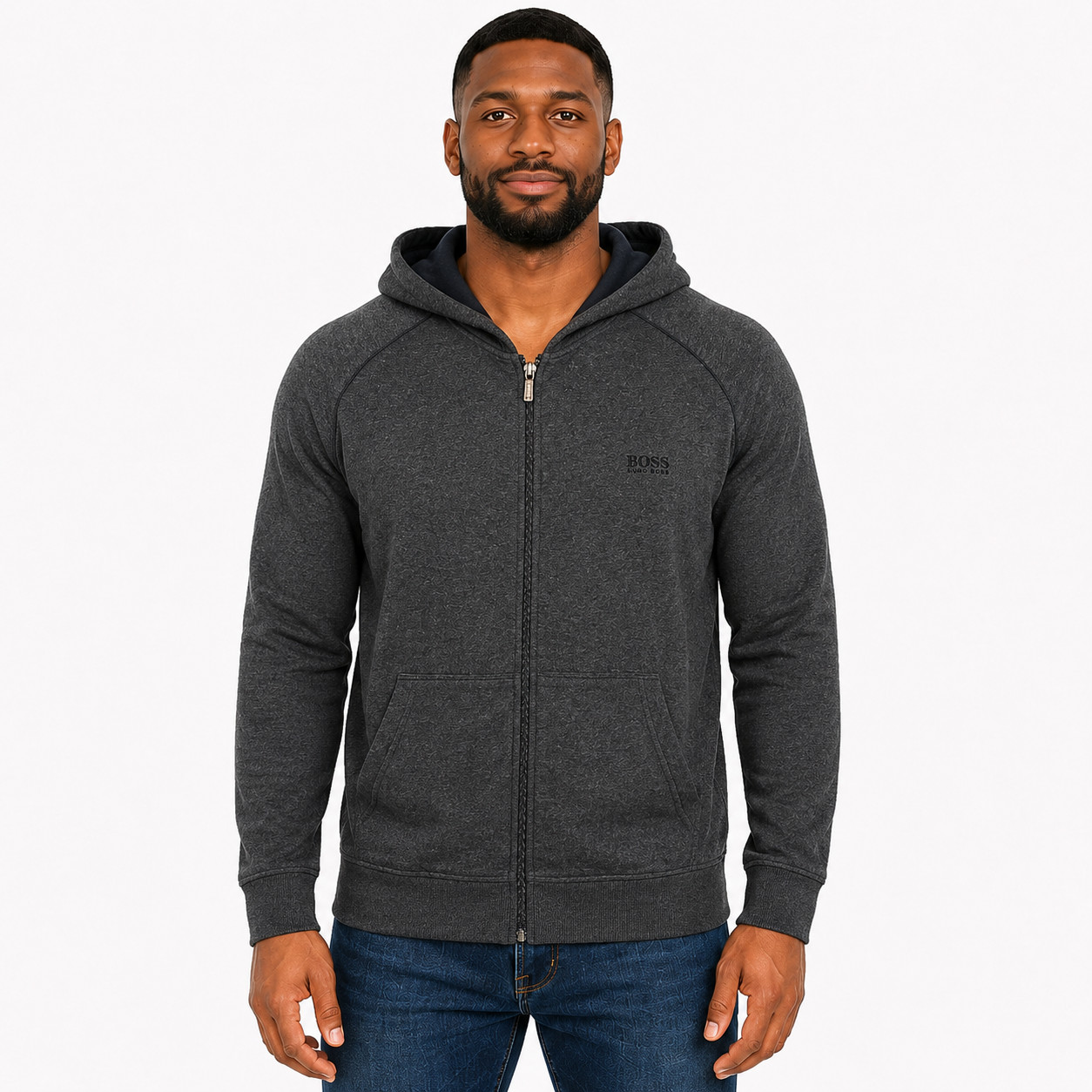 Hugo Boss Mens Full Zip Hoodie Medium Grey Classic 90s Y2K