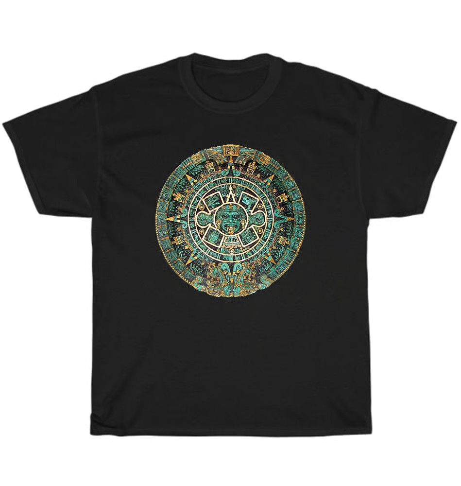 Aztec Calendar Sun Stone Mexican Native Art Carving Maya Mayans Ancient T-Shirt