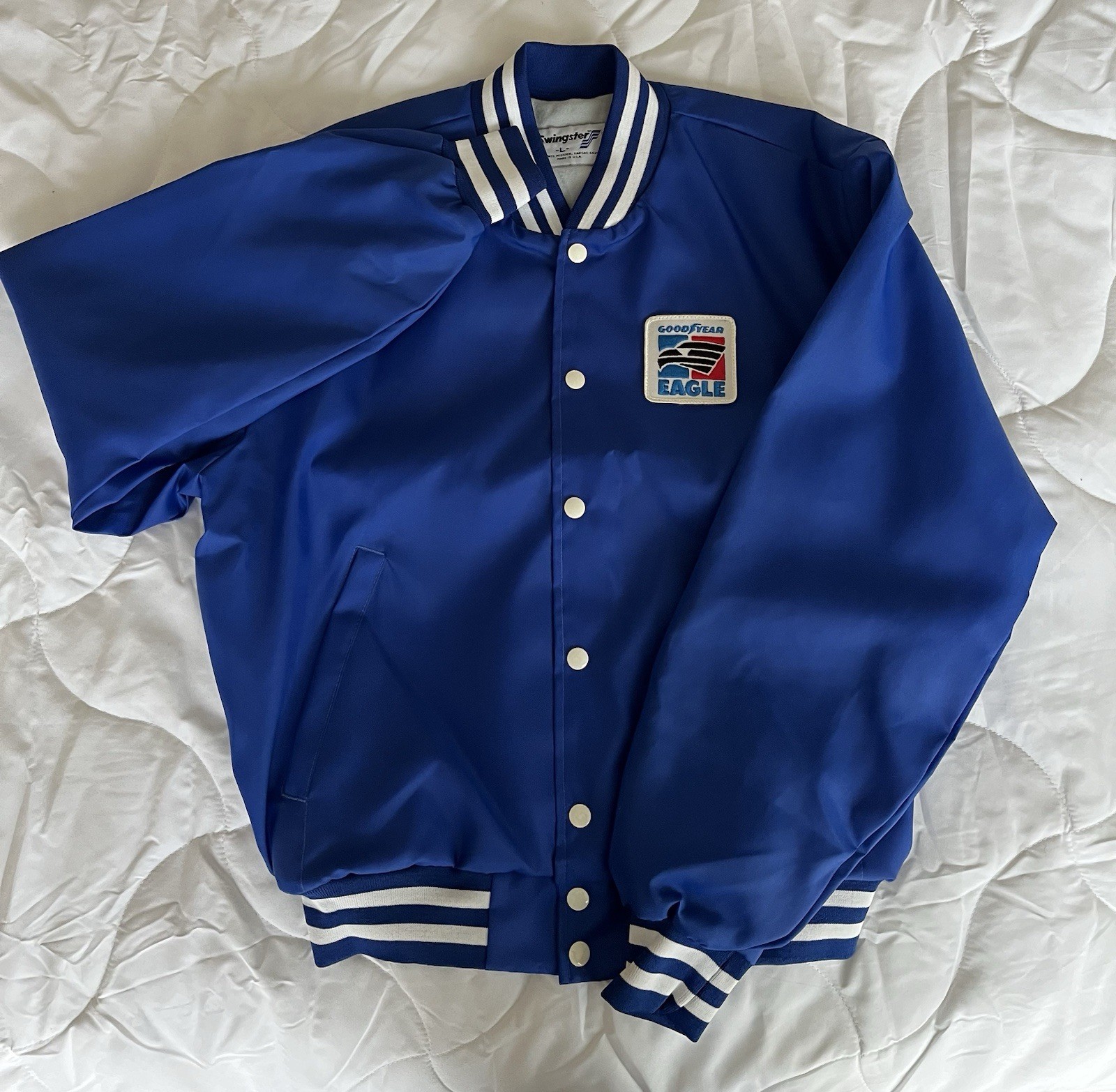 Swingster Goodyear Eagle Blue White Bomber Jacket Men’s Size L Made in USA