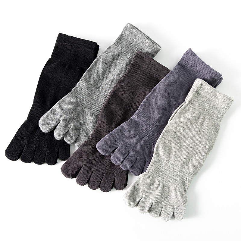 5Pack 100% Cotton Five Finger Toe Crew Ankle Solid Athletic Sport Men Socks 7-11
