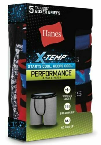 Hanes Boys’ X-Temp Small 6-8 Cotton-Stretch Boxer Briefs, 5-Pack, Assorted, NWT